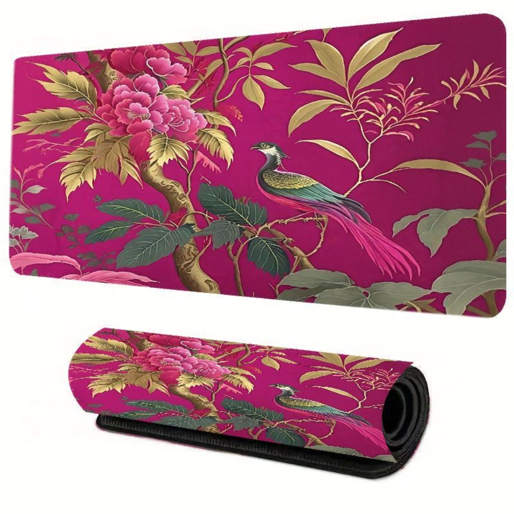 Gaming Accessories Pink - Felroze tafelmat met bloemen- en vogelpatroon,